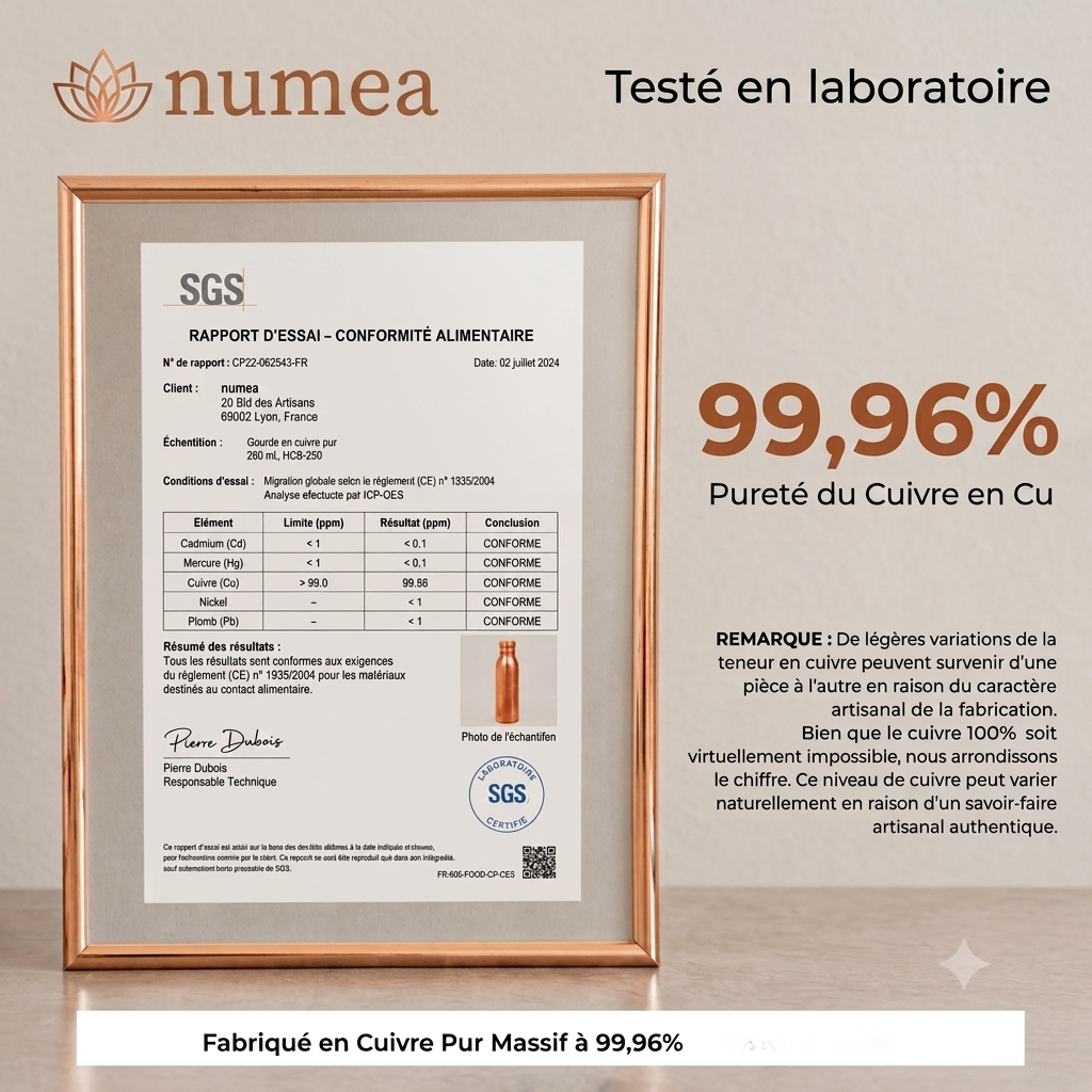 Gourde en Cuivre Pur NUMEA | L’Eau Purifiée Naturellement, Sans Plastique