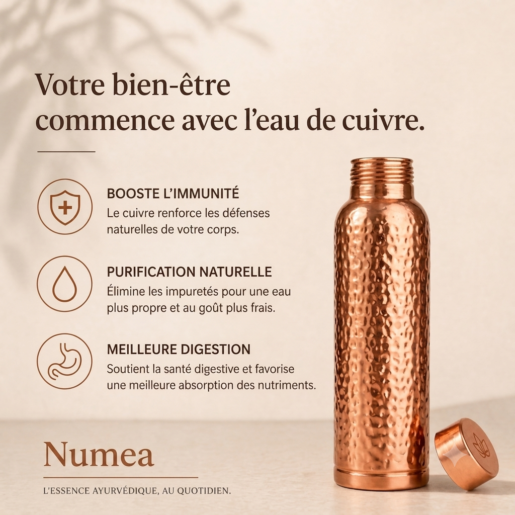 Gourde en Cuivre Pur NUMEA | L’Eau Purifiée Naturellement, Sans Plastique