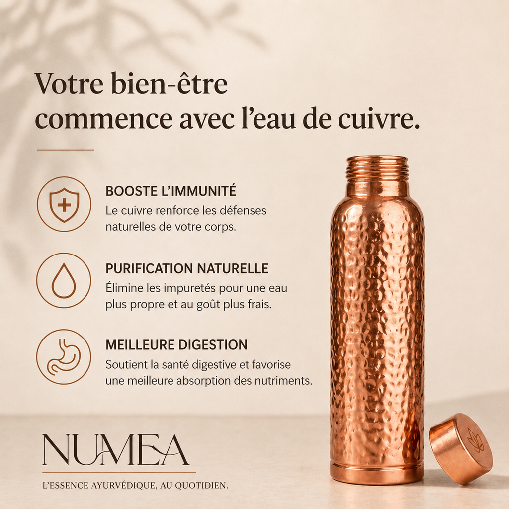 Gourde en Cuivre Pur NUMEA | L’Eau Purifiée Naturellement, Sans Plastique